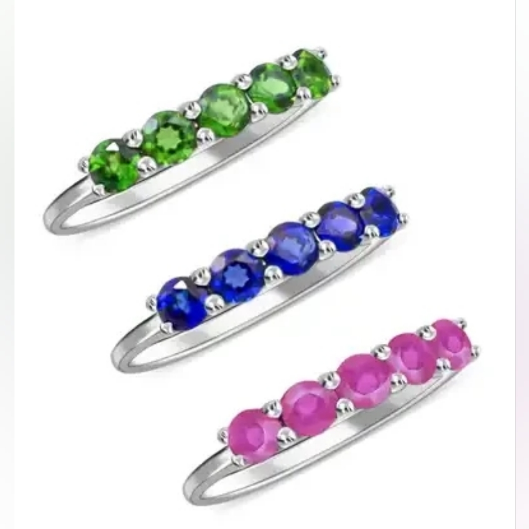 Madagascar Blue Sapphire, Chrome Diopside, Niassa Ruby Set Of 3 Rings